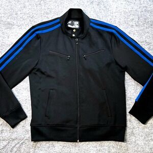 Express Mens‎ S Black Track Jacket Full Zip Blue Stripes Athletic Streetwear